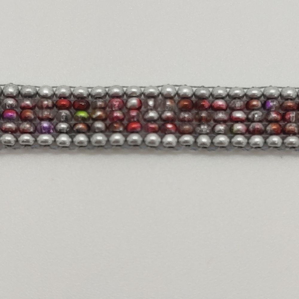 Loom Beaded Choker Necklace Silver w/ Red - Picture 4 of 5